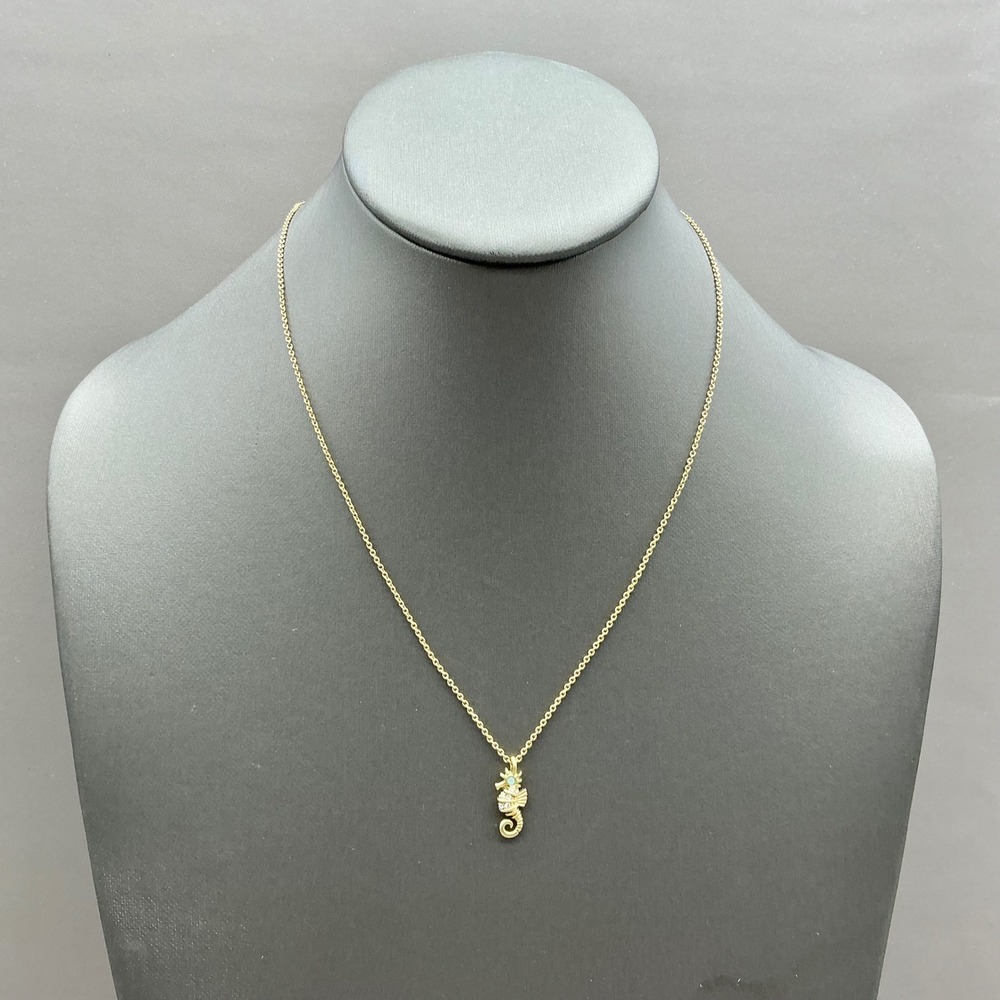 Spartina 449 Seahorse Pendant Necklace Women Gold Tone Crystal Nautical Jewelry